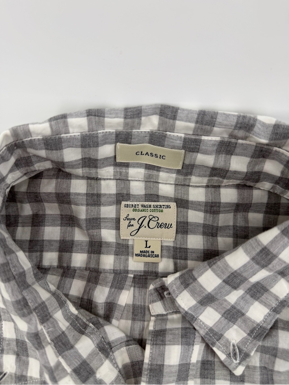 J. Crew Men's Gray and White Check Button-Down Shirt